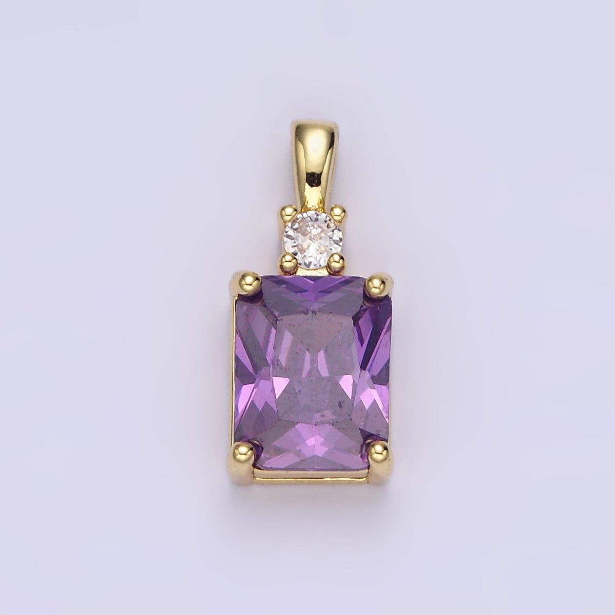 14K Gold-Filled Purple, Pink or Clear Baguette Square CZ Pendant