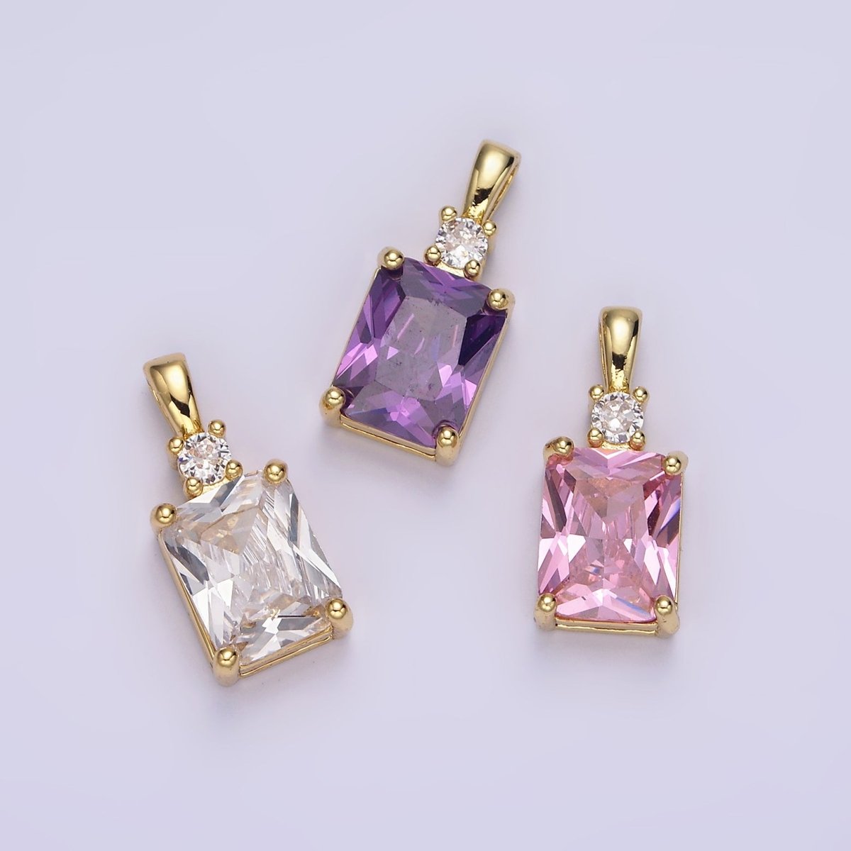 14K Gold-Filled Purple, Pink or Clear Baguette Square CZ Pendant