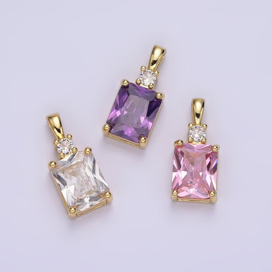 14K Gold-Filled Purple, Pink or Clear Baguette Square CZ Pendant