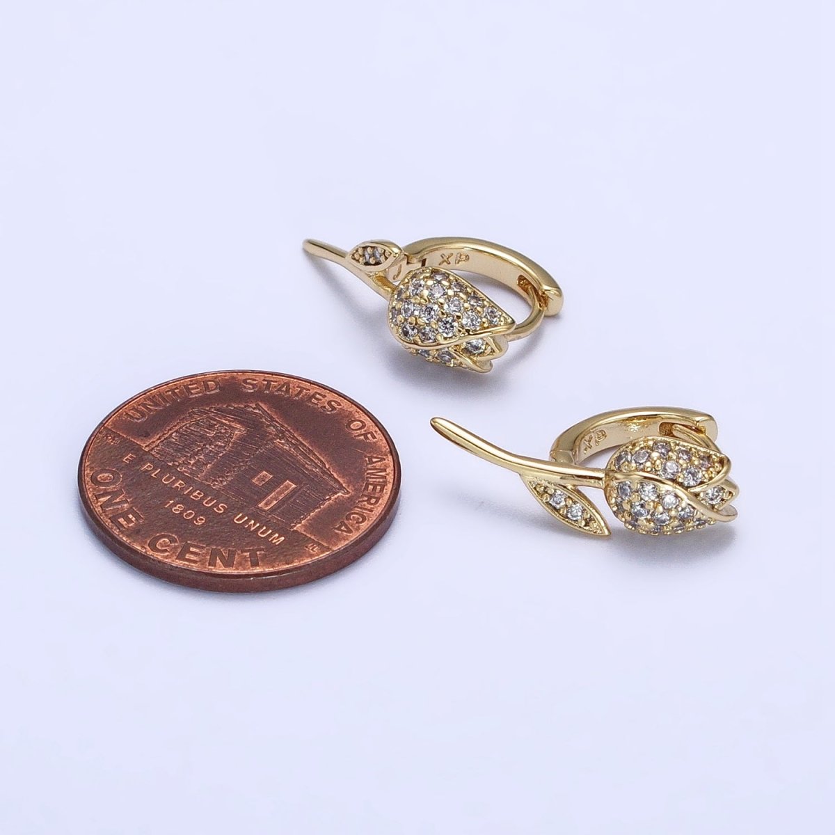 14K Gold Filled Rose Flower Micro Pave CZ Cartilage Huggie Earrings