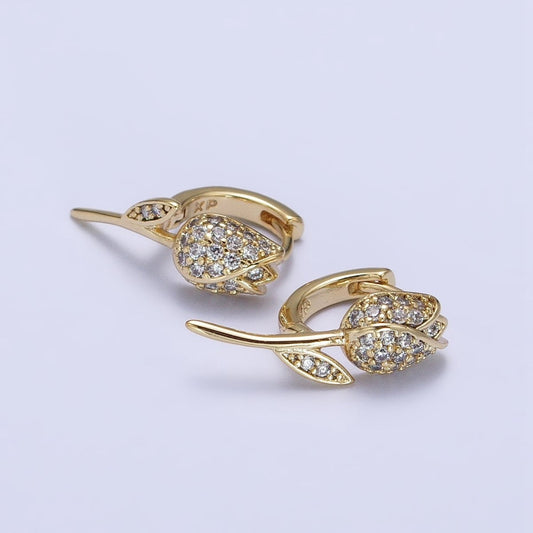 14K Gold Filled Rose Flower Micro Pave CZ Cartilage Huggie Earrings