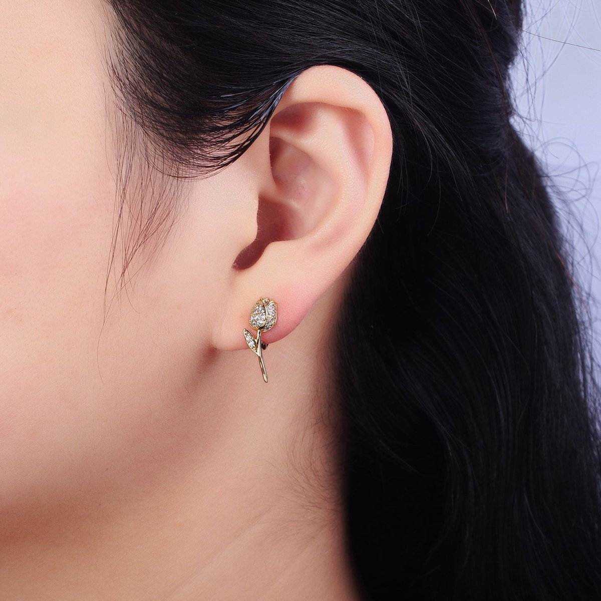 14K Gold Filled Rose Flower Micro Pave CZ Cartilage Huggie Earrings