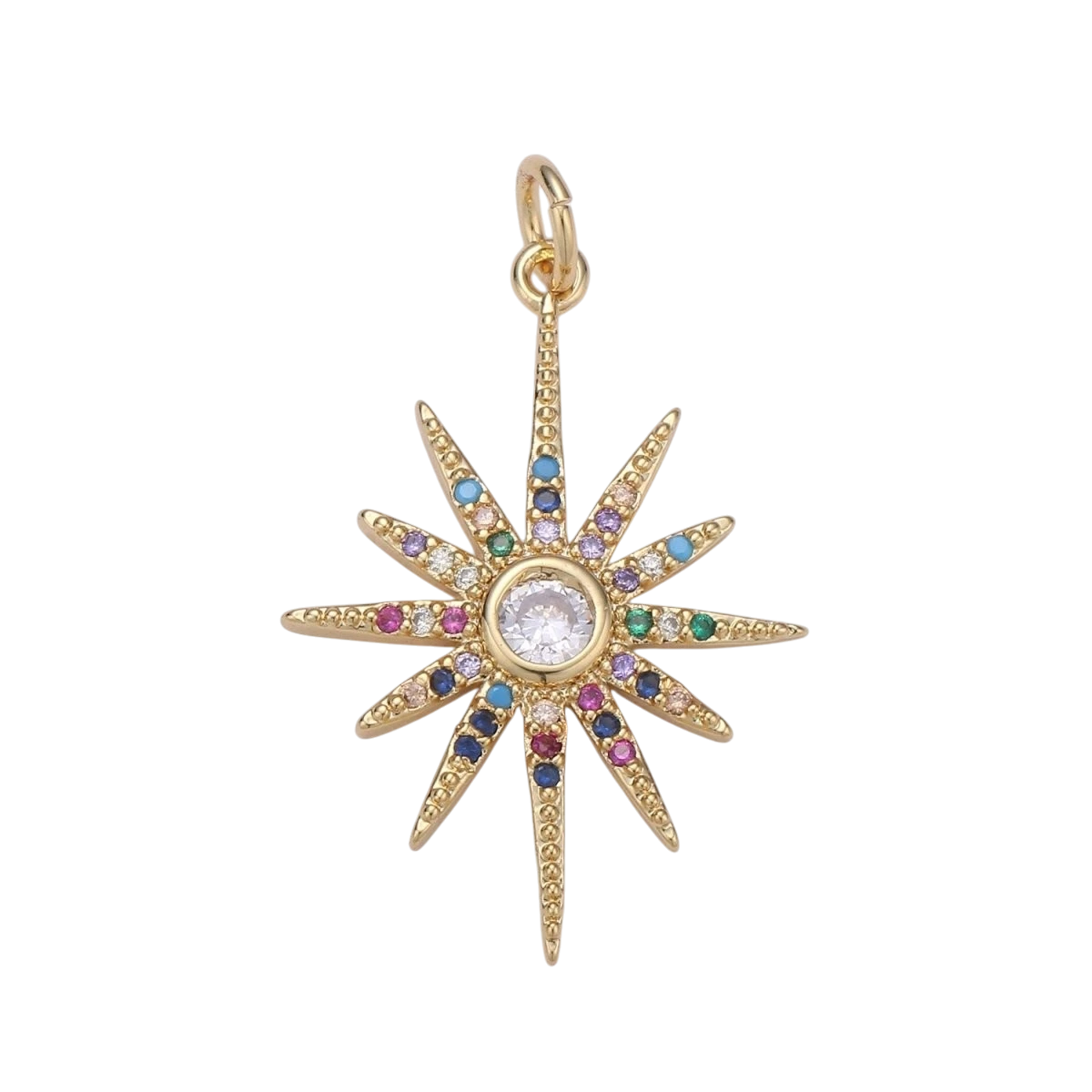 14k Gold Filled Starburst Charm Micro Pave Star Charm, Rainbow Cubic Charms, CZ Gold Celestial Charm, Dainty Minimalist