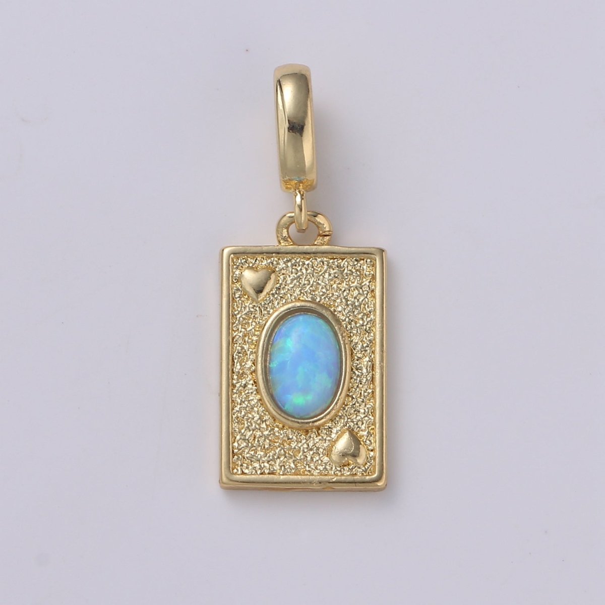 Gold-Filled 25mm x 10mm Oval Opal Tag Charm Rectangle Medallion Pendant in Blue or Clear