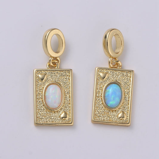 Gold-Filled 25mm x 10mm Oval Opal Tag Charm Rectangle Medallion Pendant in Blue or Clear