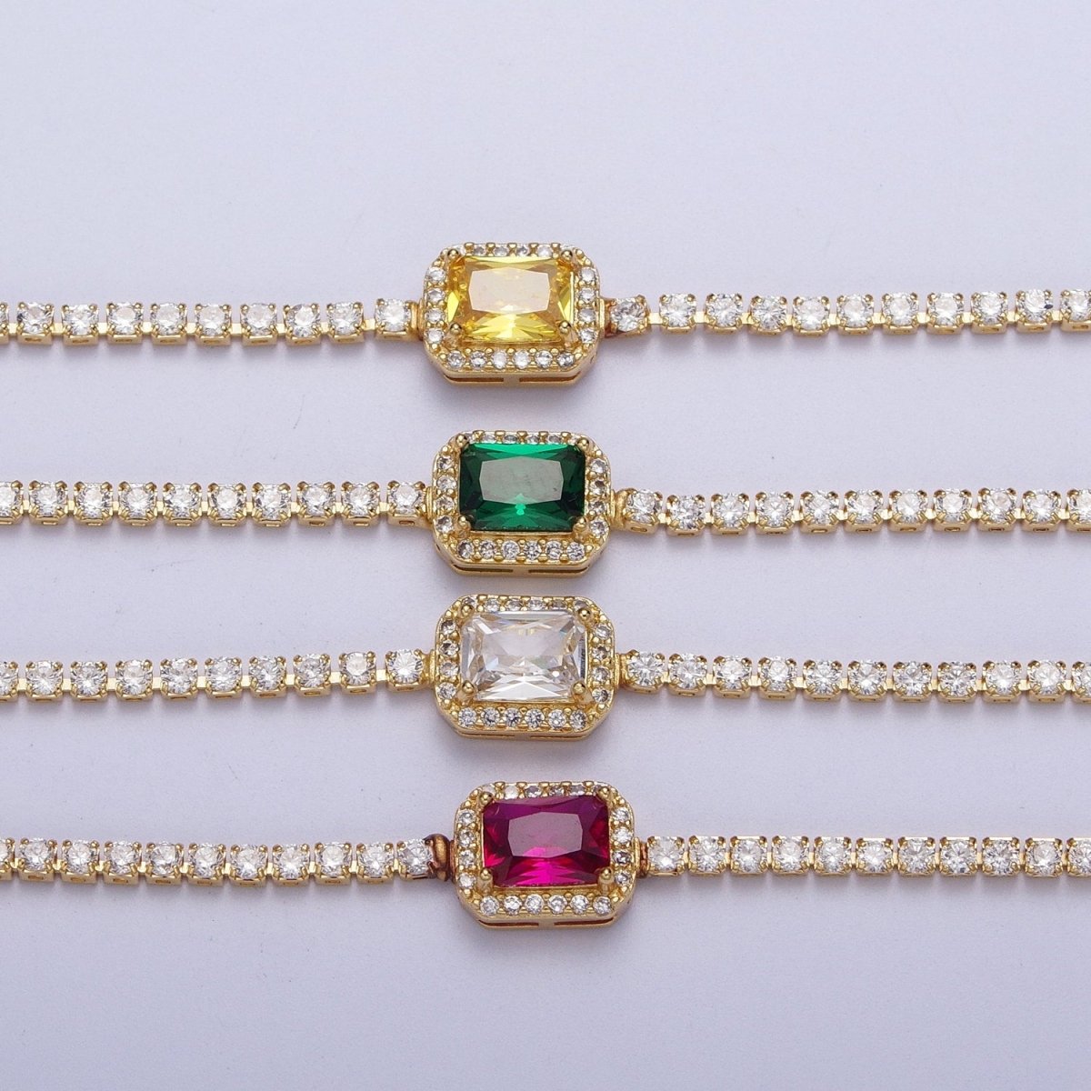 14k Gold Filled Tennis Necklace Chain with Color Emerald Cut CZ Layering Necklace