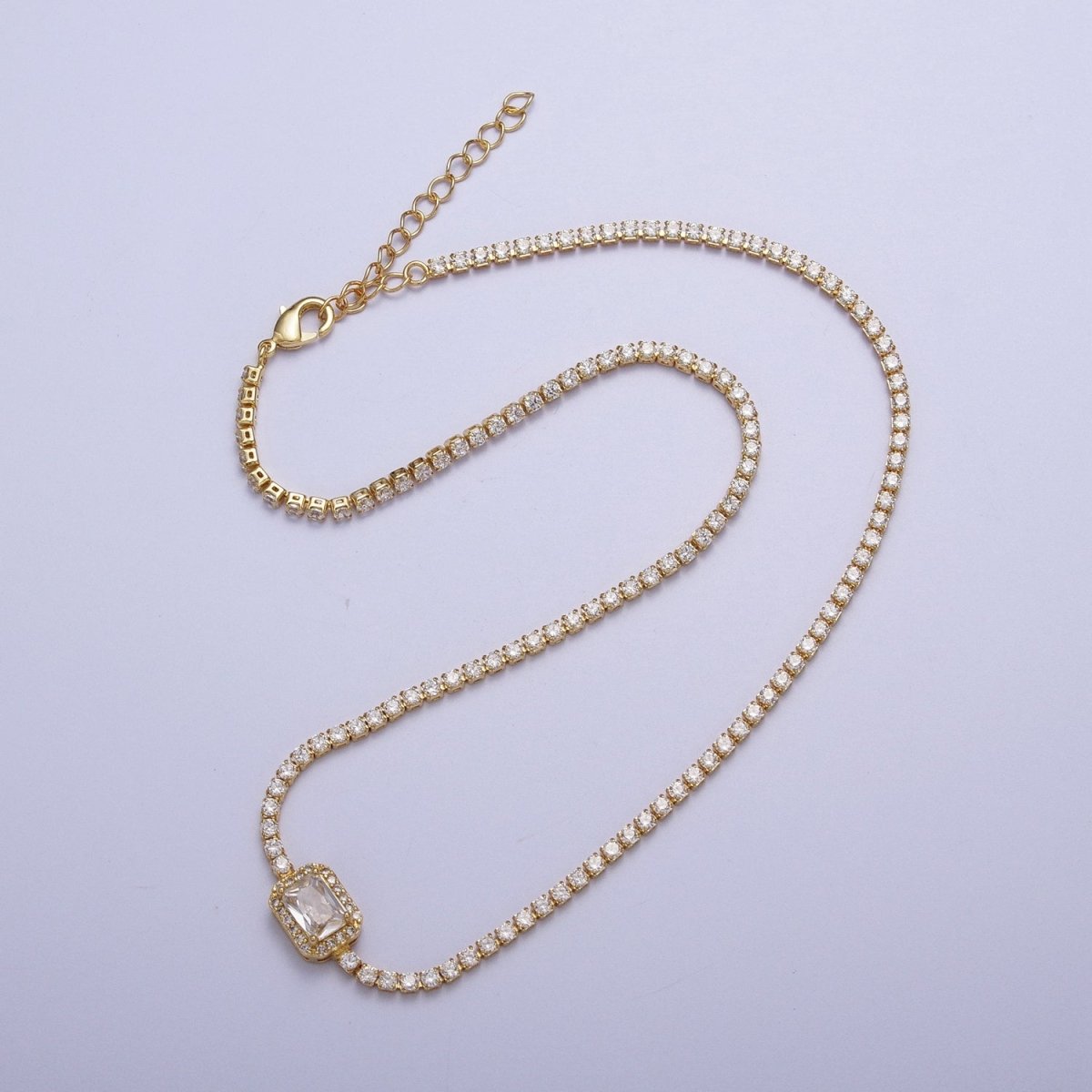14k Gold Filled Tennis Necklace Chain with Color Emerald Cut CZ Layering Necklace
