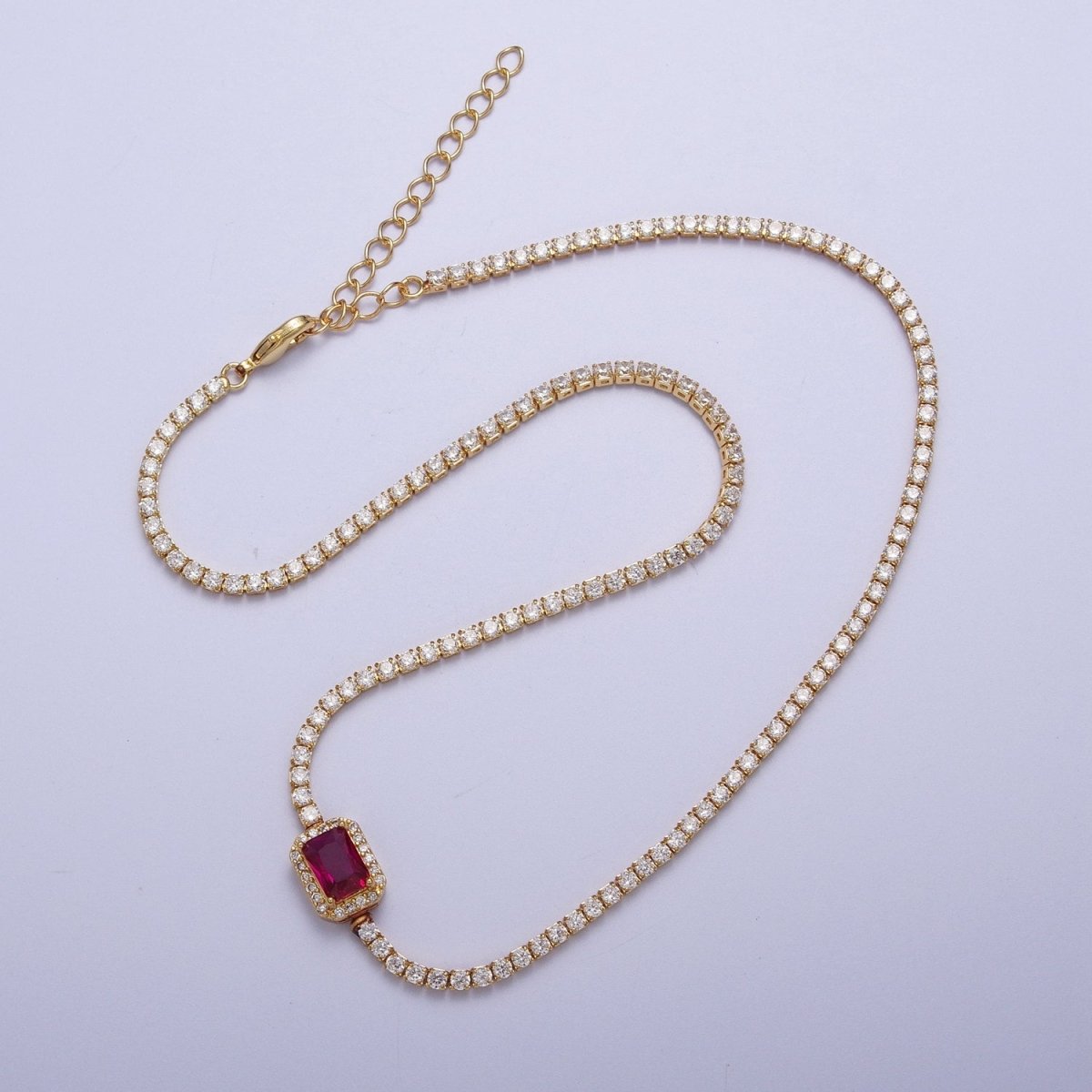 14k Gold Filled Tennis Necklace Chain with Color Emerald Cut CZ Layering Necklace
