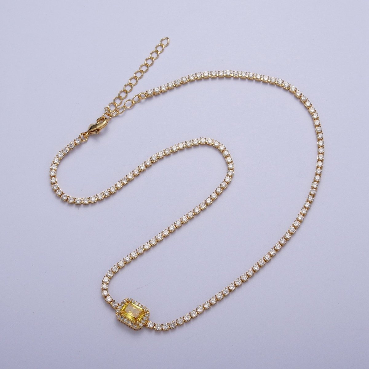 14k Gold Filled Tennis Necklace Chain with Color Emerald Cut CZ Layering Necklace