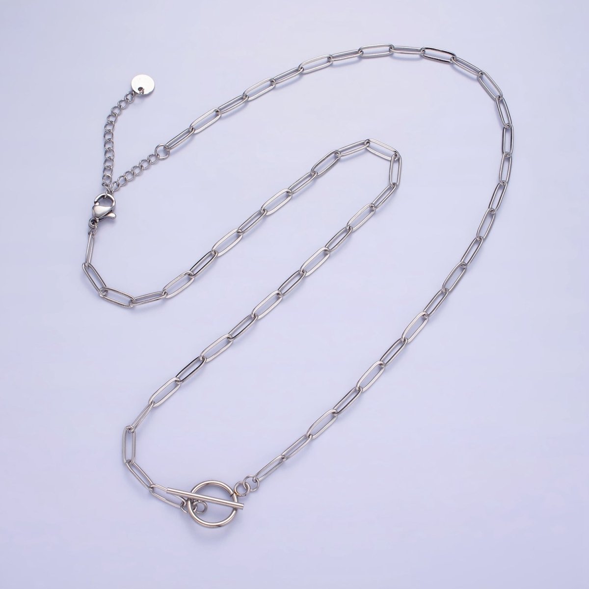 Stainless Steel Toggle Clasp 3mm Paperclip Chain 19" Necklace with 2" Extender in Gold or Silver