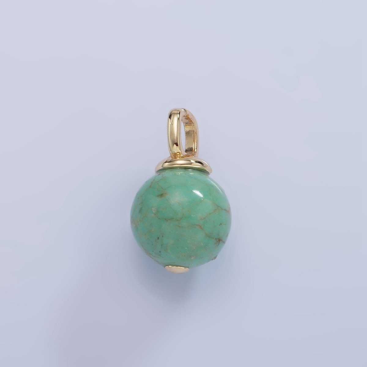 Gold-Filled 17mm Turquoise or Green Fuchsite Gemstone Round Drop Pendant