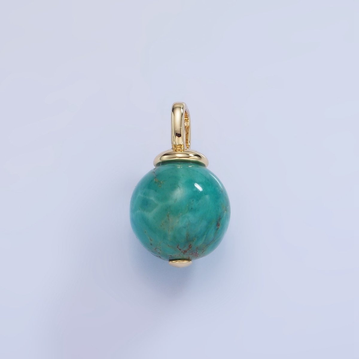 Gold-Filled 17mm Turquoise or Green Fuchsite Gemstone Round Drop Pendant