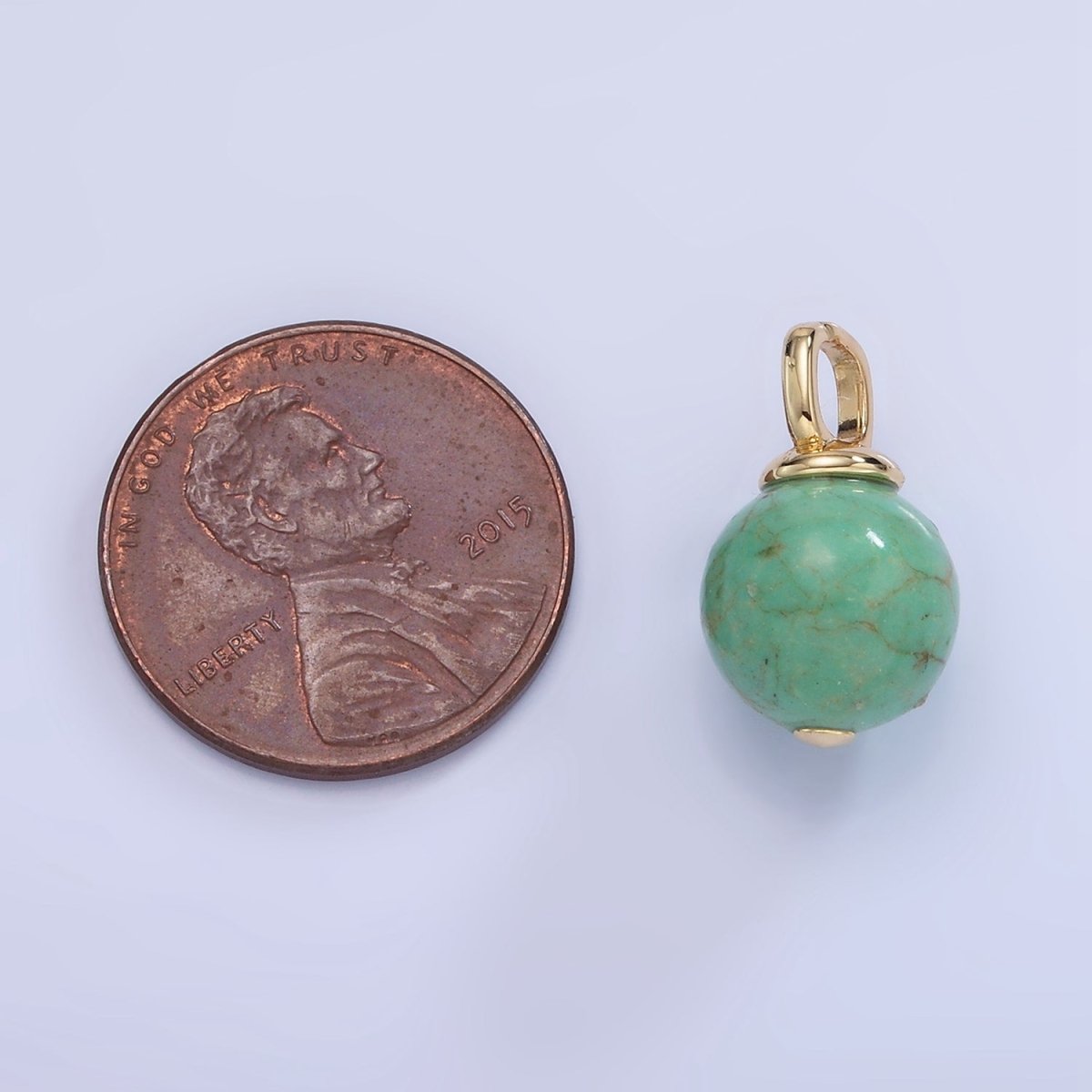Gold-Filled 17mm Turquoise or Green Fuchsite Gemstone Round Drop Pendant