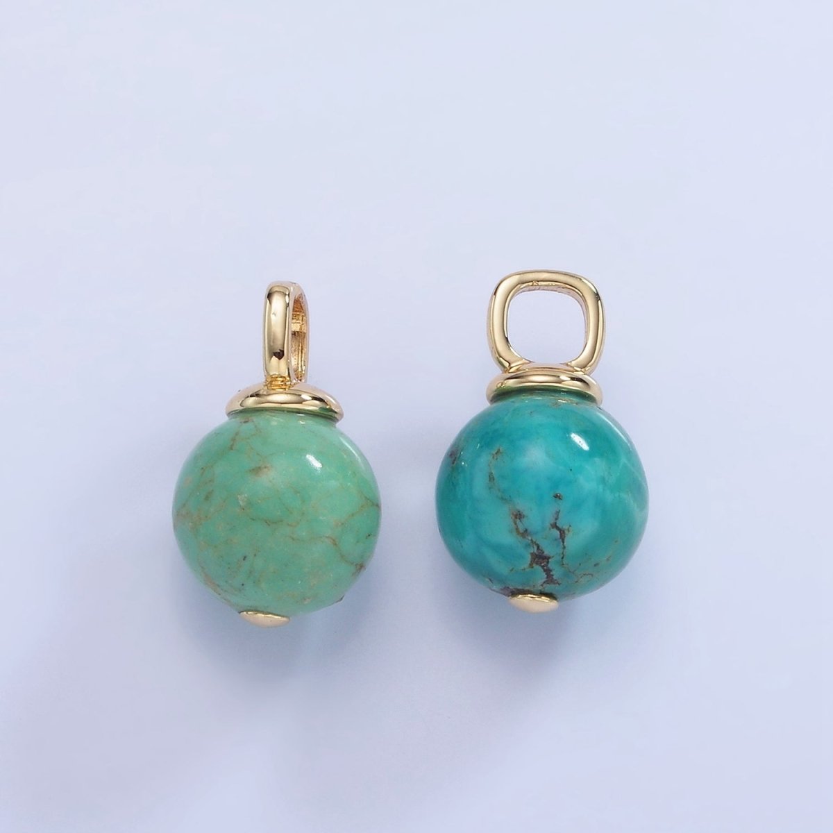 Gold-Filled 17mm Turquoise or Green Fuchsite Gemstone Round Drop Pendant