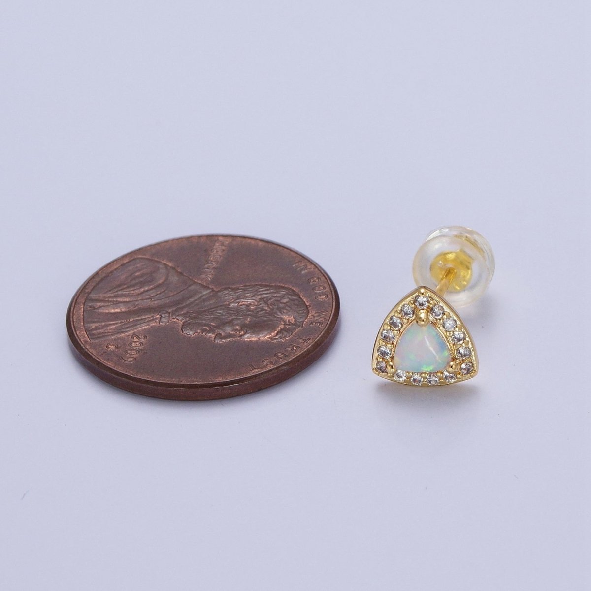 Minimalist 14K Gold Filled White Opal Micro Paved CZ Triangle Stud Earrings