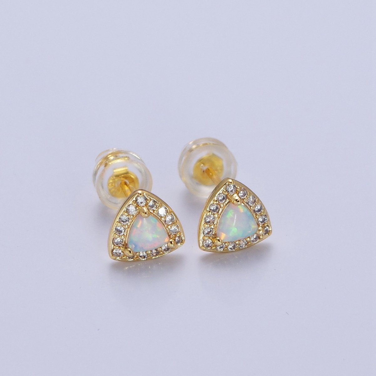 Minimalist 14K Gold Filled White Opal Micro Paved CZ Triangle Stud Earrings