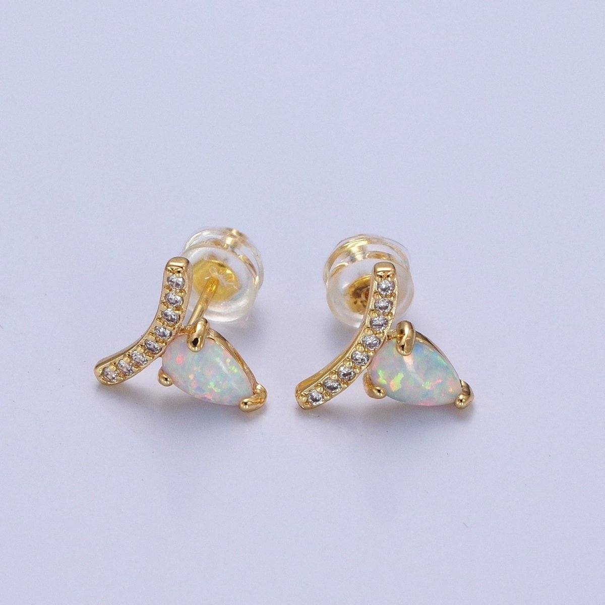 Stunning 14K Gold Filled White Opal Teardrop Micro Paved CZ Mini Stud Earrings
