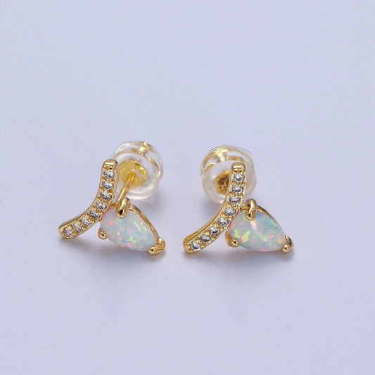 Stunning 14K Gold Filled White Opal Teardrop Micro Paved CZ Mini Stud Earrings