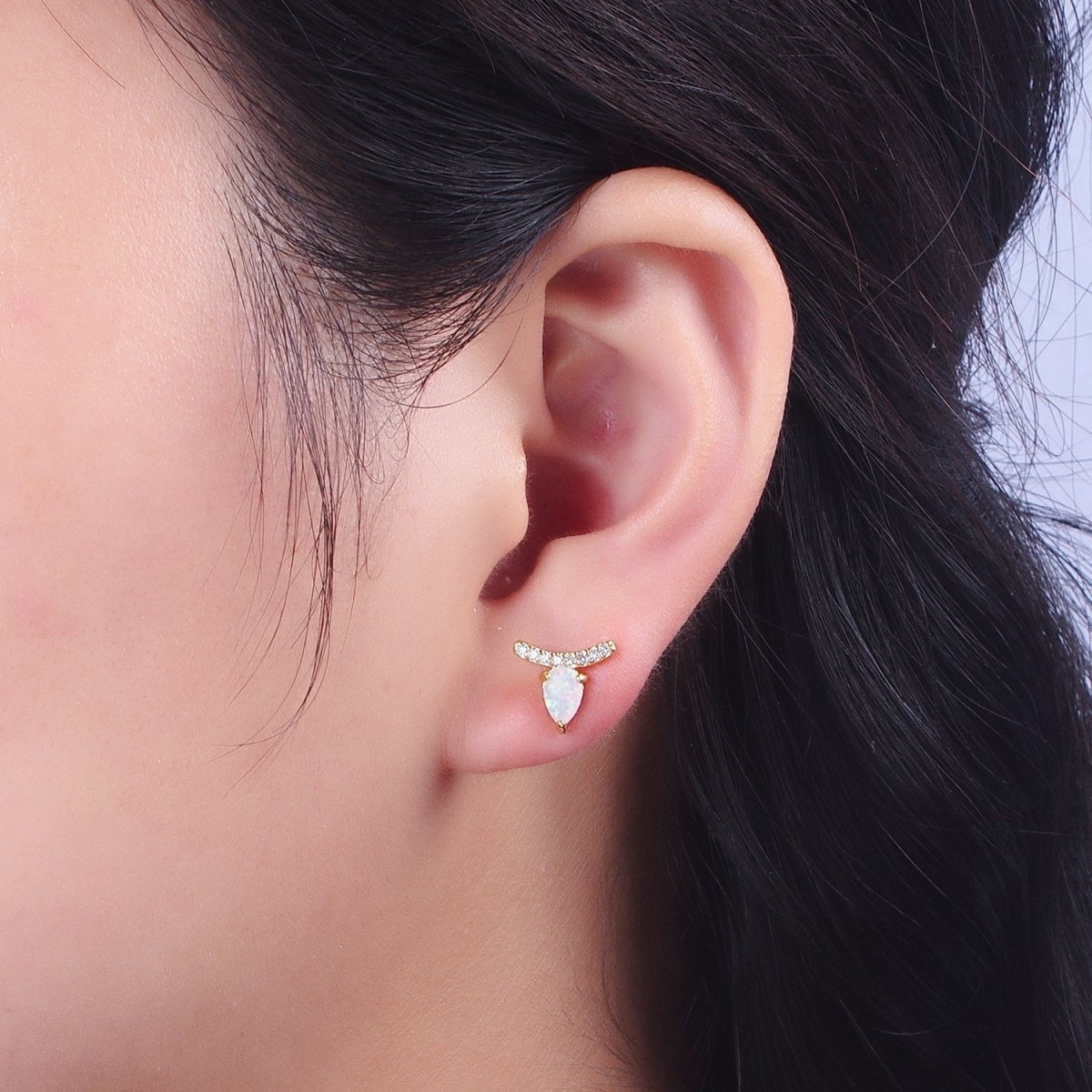 Stunning 14K Gold Filled White Opal Teardrop Micro Paved CZ Mini Stud Earrings