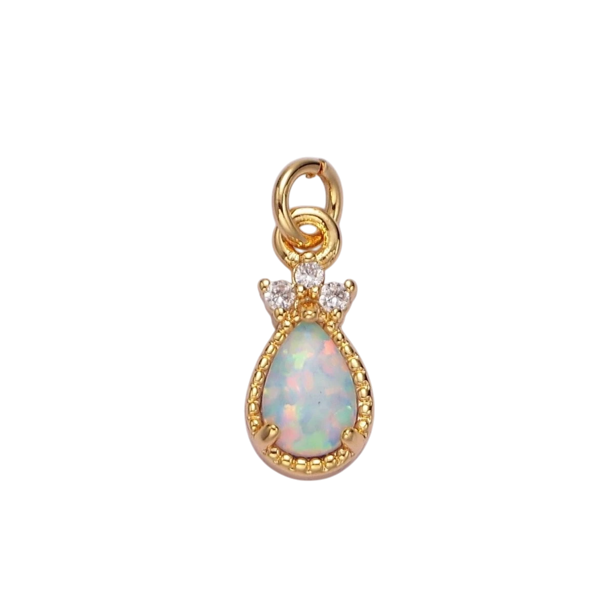 14K Gold Filled White Opal Teardrop Triple CZ Add-On Charm in Gold & Silver