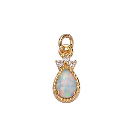 14K Gold Filled White Opal Teardrop Triple CZ Add-On Charm in Gold & Silver