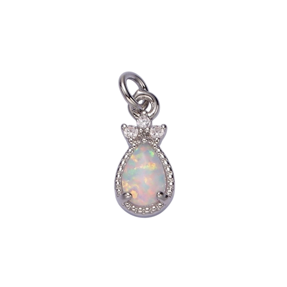 14K Gold Filled White Opal Teardrop Triple CZ Add-On Charm in Gold & Silver