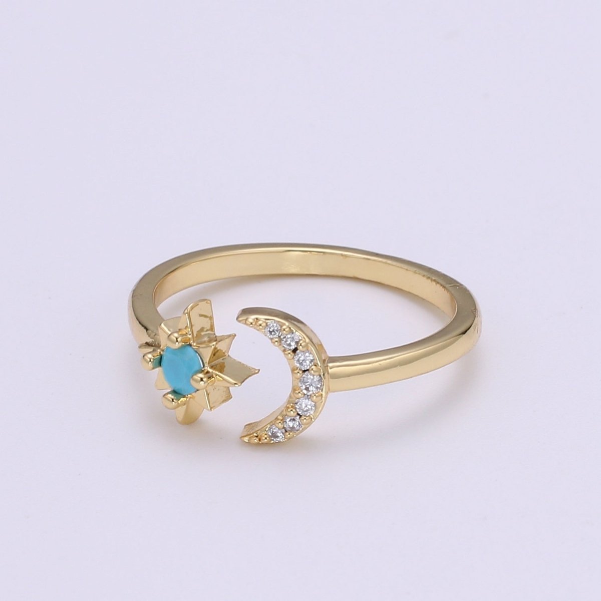 Dainty 14K Gold Open Moon & Star Ring Crescent Moon Ring Adjustable Wrap Ring "Love You to the Moon & Back" Ring