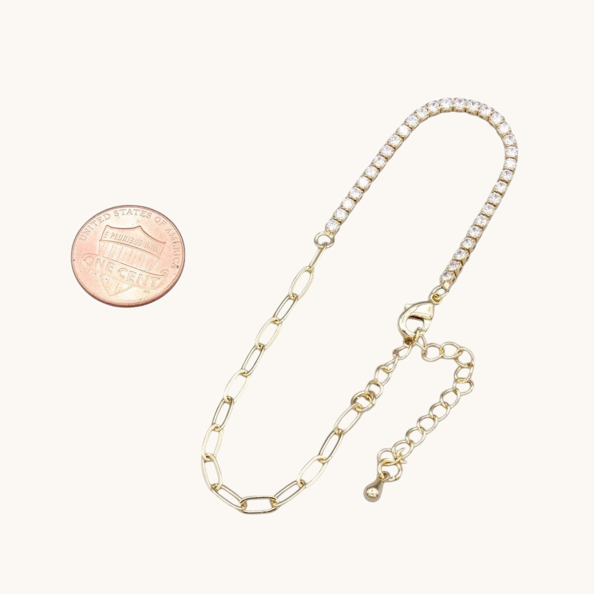 Dainty Gold Filled 2mm Half Tennis Half Paperclip 7 Inch Chain Bracelet
