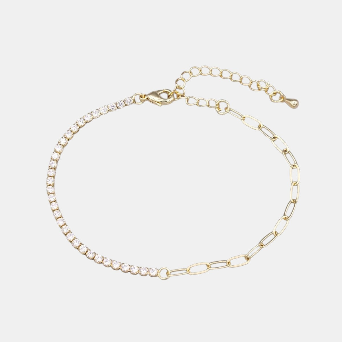 Dainty 16K Gold Filled 2mm Half Tennis Half Paperclip 7 Inch Chain Bracelet