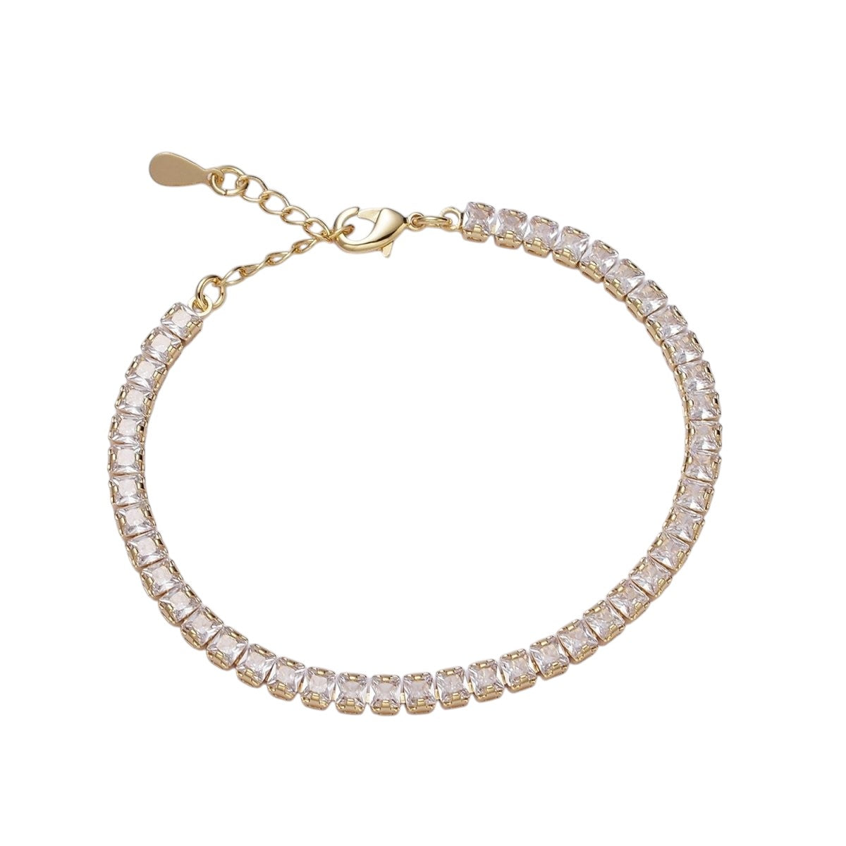 Gorgeous Gold-Filled 3.8mm Pink, Green, Clear CZ Square Princess Cut Tennis 6.5 Inch Bracelet w/Extender in Gold or Silver