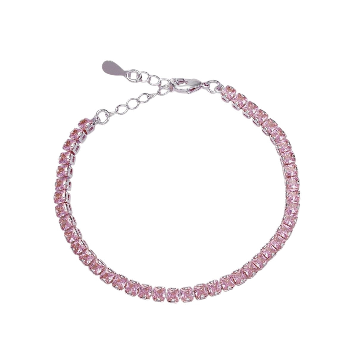 Gorgeous Gold-Filled 3.8mm Pink, Green, Clear CZ Square Princess Cut Tennis 6.5 Inch Bracelet w/Extender in Gold or Silver