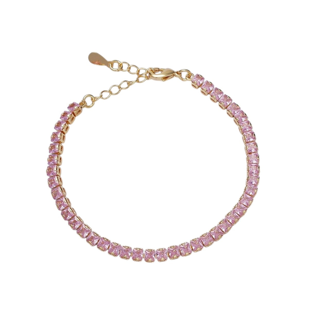 Gorgeous Gold-Filled 3.8mm Pink, Green, Clear CZ Square Princess Cut Tennis 6.5 Inch Bracelet w/Extender in Gold or Silver