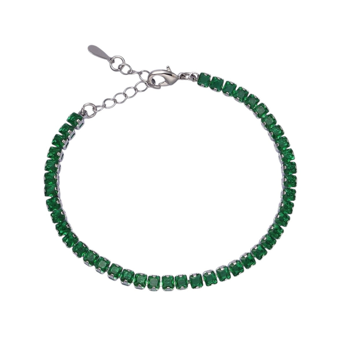 Gorgeous Gold-Filled 3.8mm Pink, Green, Clear CZ Square Princess Cut Tennis 6.5 Inch Bracelet w/Extender in Gold or Silver