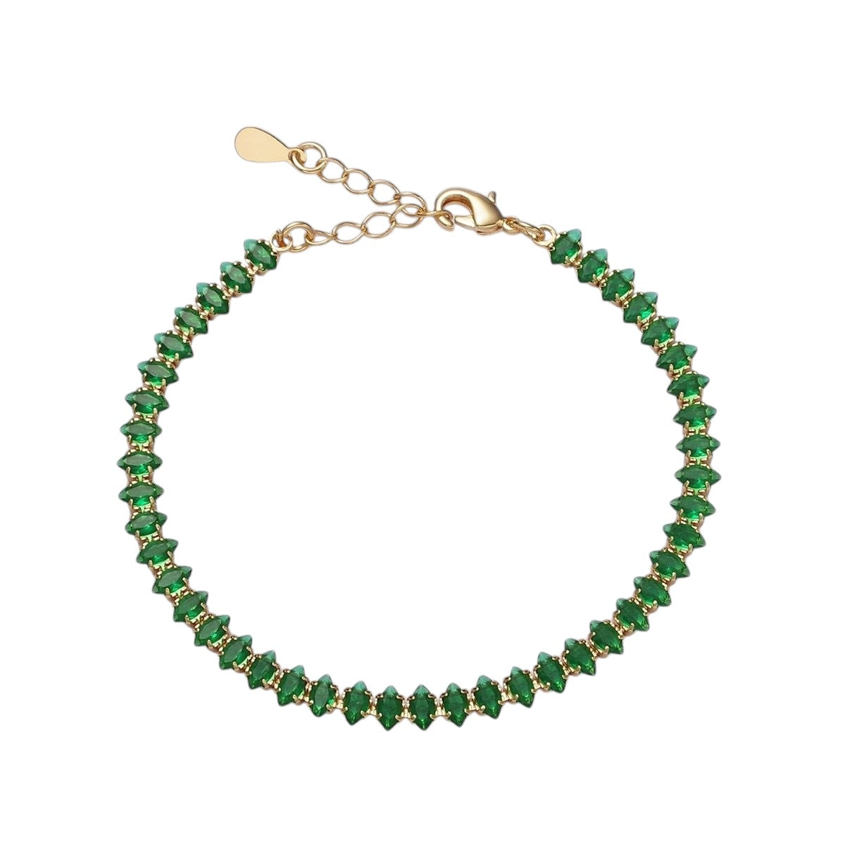 16K Gold Filled 5mm Clear, Green, Black & White, Black, Pink CZ Marquise Tennis Bracelet 6.5 Inches