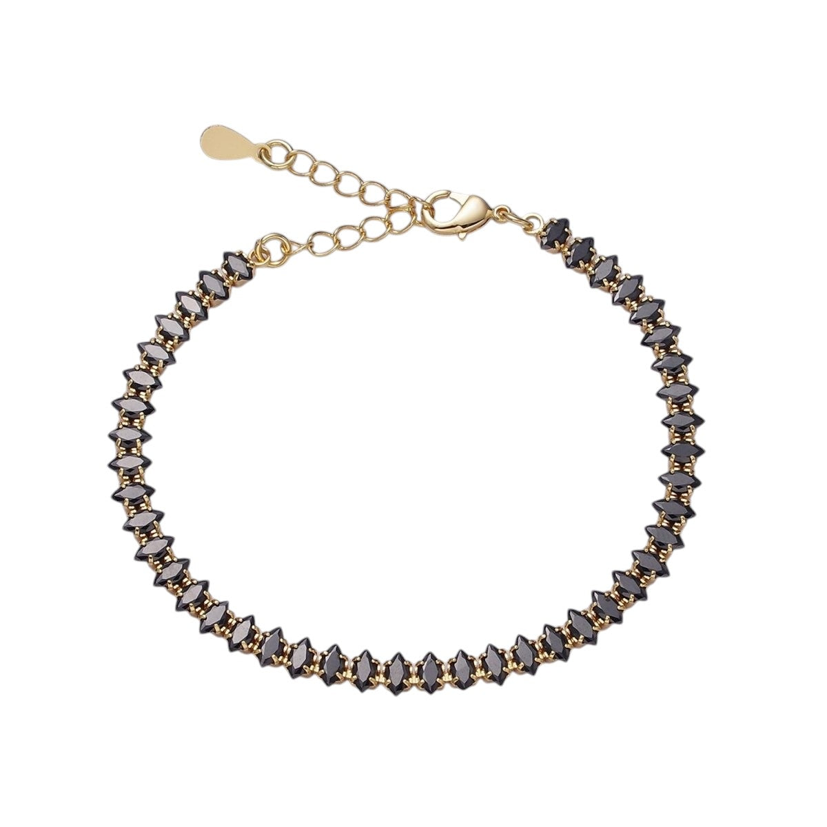 16K Gold Filled 5mm Clear, Green, Black & White, Black, Pink CZ Marquise Tennis Bracelet 6.5 Inches