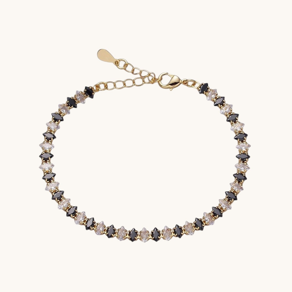 16K Gold Filled 5mm Clear, Green, Black & White, Black, Pink CZ Marquise Tennis Bracelet 6.5 Inches