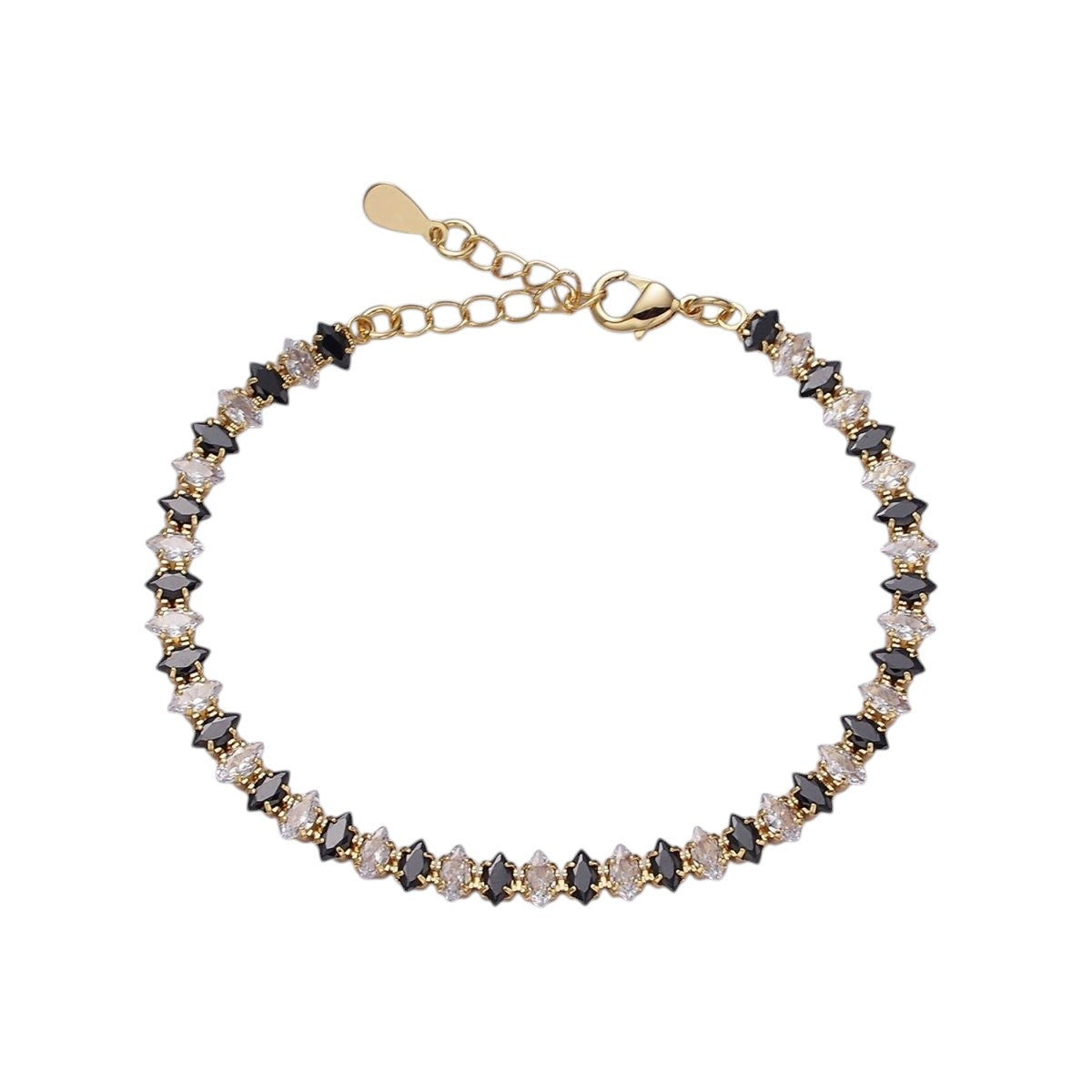 16K Gold Filled 5mm Clear, Green, Black & White, Black, Pink CZ Marquise Tennis Bracelet 6.5 Inches