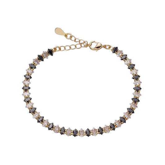 16K Gold Filled 5mm Clear, Green, Black & White, Black, Pink CZ Marquise Tennis Bracelet 6.5 Inches