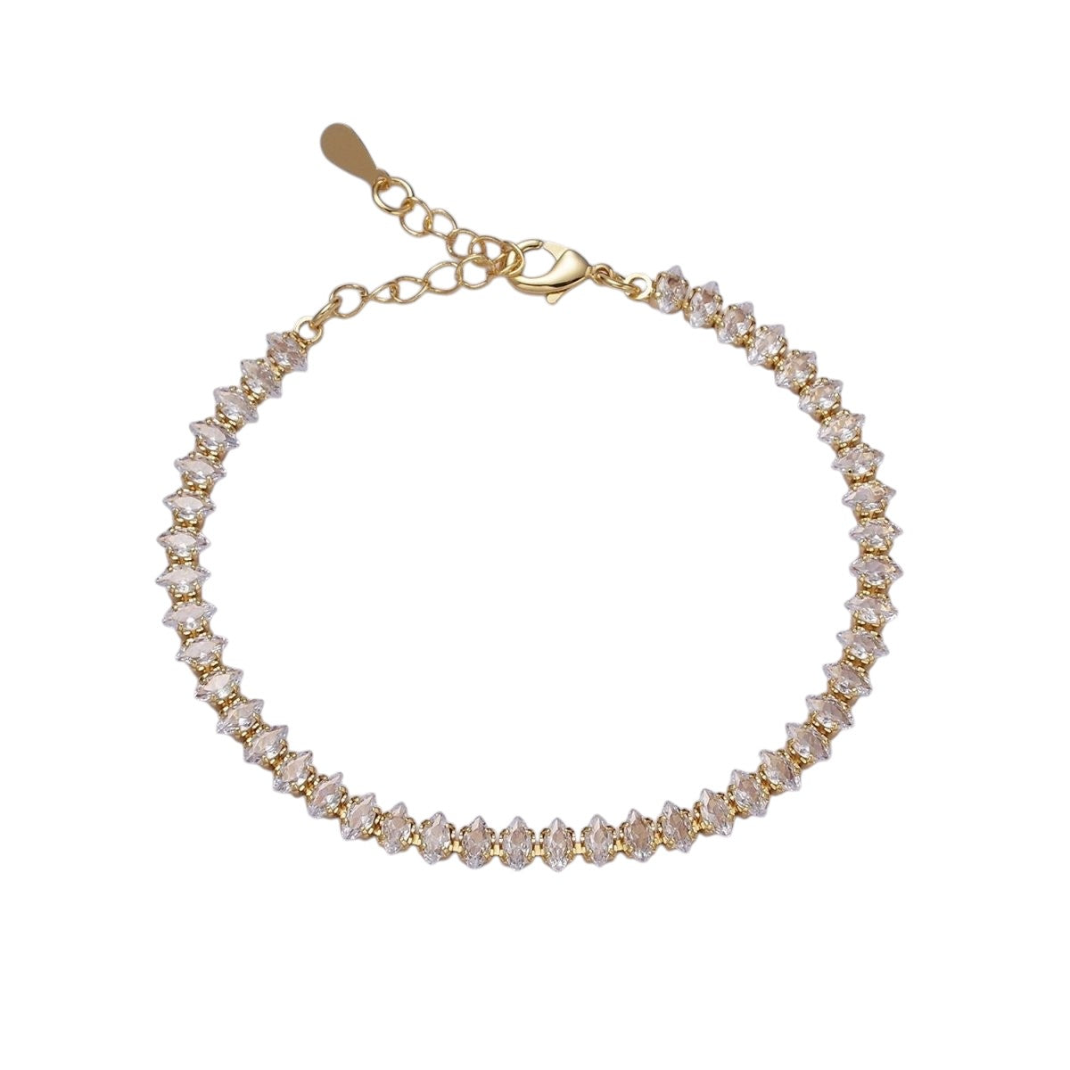 16K Gold Filled 5mm Clear, Green, Black & White, Black, Pink CZ Marquise Tennis Bracelet 6.5 Inches
