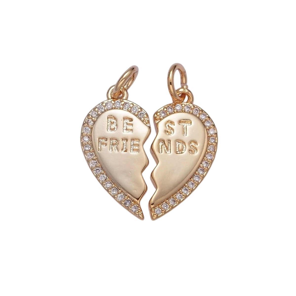 16K Gold Filled 22mm x 9mm Best Friends Micro Pave Cubic Zirconia Breakable Heart Charm Set
