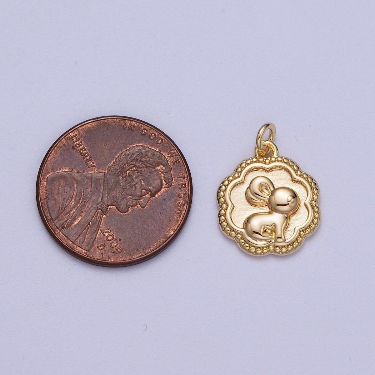 16K Gold Filled Bunny Rabbit Mini Beaded Rounded Octagonal Charm