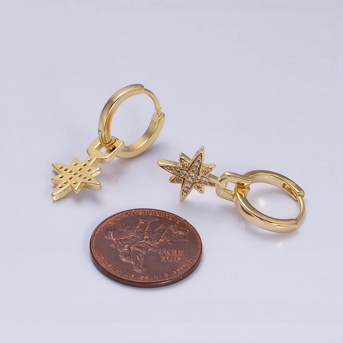 16K Gold Filled Celestial Star Micro Pave Drop Huggie Earrings in Gold