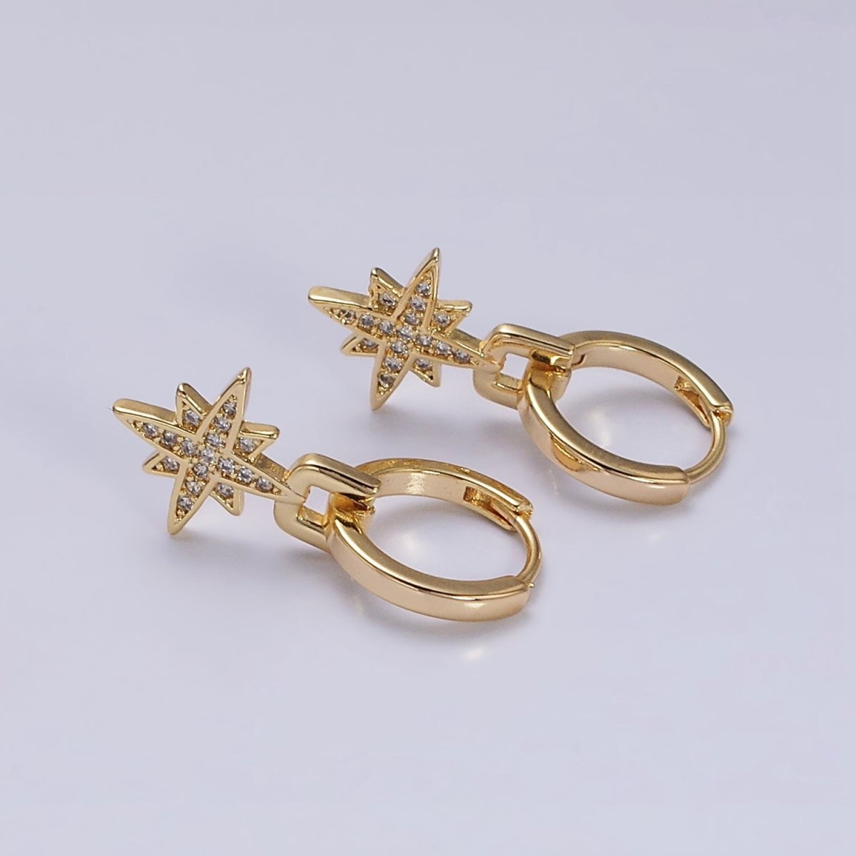 16K Gold Filled Celestial Star Micro Pave Drop Huggie Earrings in Gold
