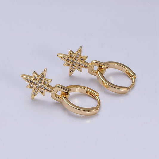 16K Gold Filled Celestial Star Micro Pave Drop Huggie Earrings in Gold