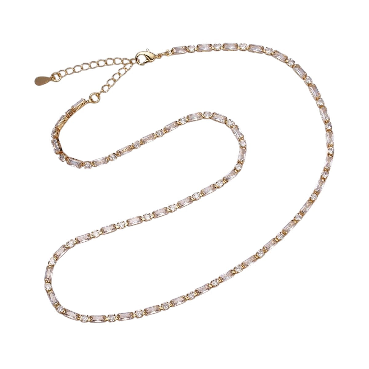 Stunning 16K Gold Filled Clear Black Checkered 2.5mm Baguette Round CZ 17 Inch Tennis Chain Necklace