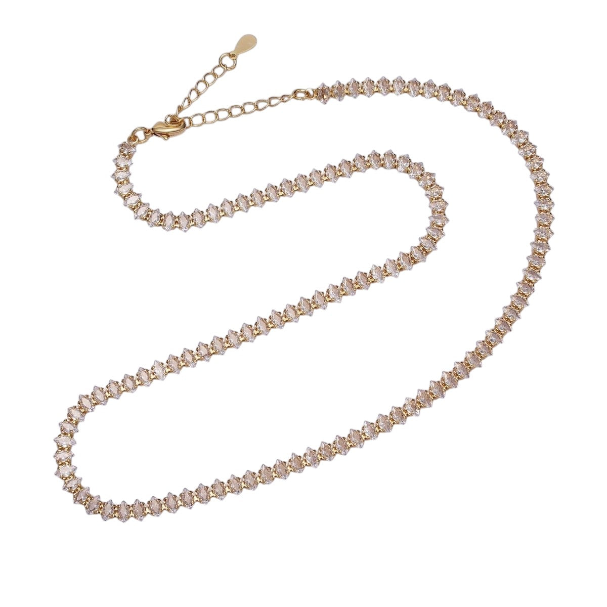 Stunning 16K Gold Filled Clear, Black, Checkered 5mm Marquise CZ 17 Inch Tennis Chain Necklace