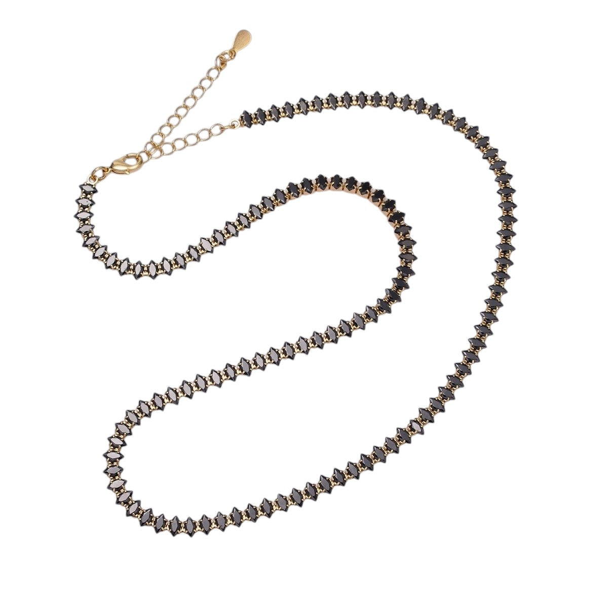 Stunning 16K Gold Filled Clear, Black, Checkered 5mm Marquise CZ 17 Inch Tennis Chain Necklace