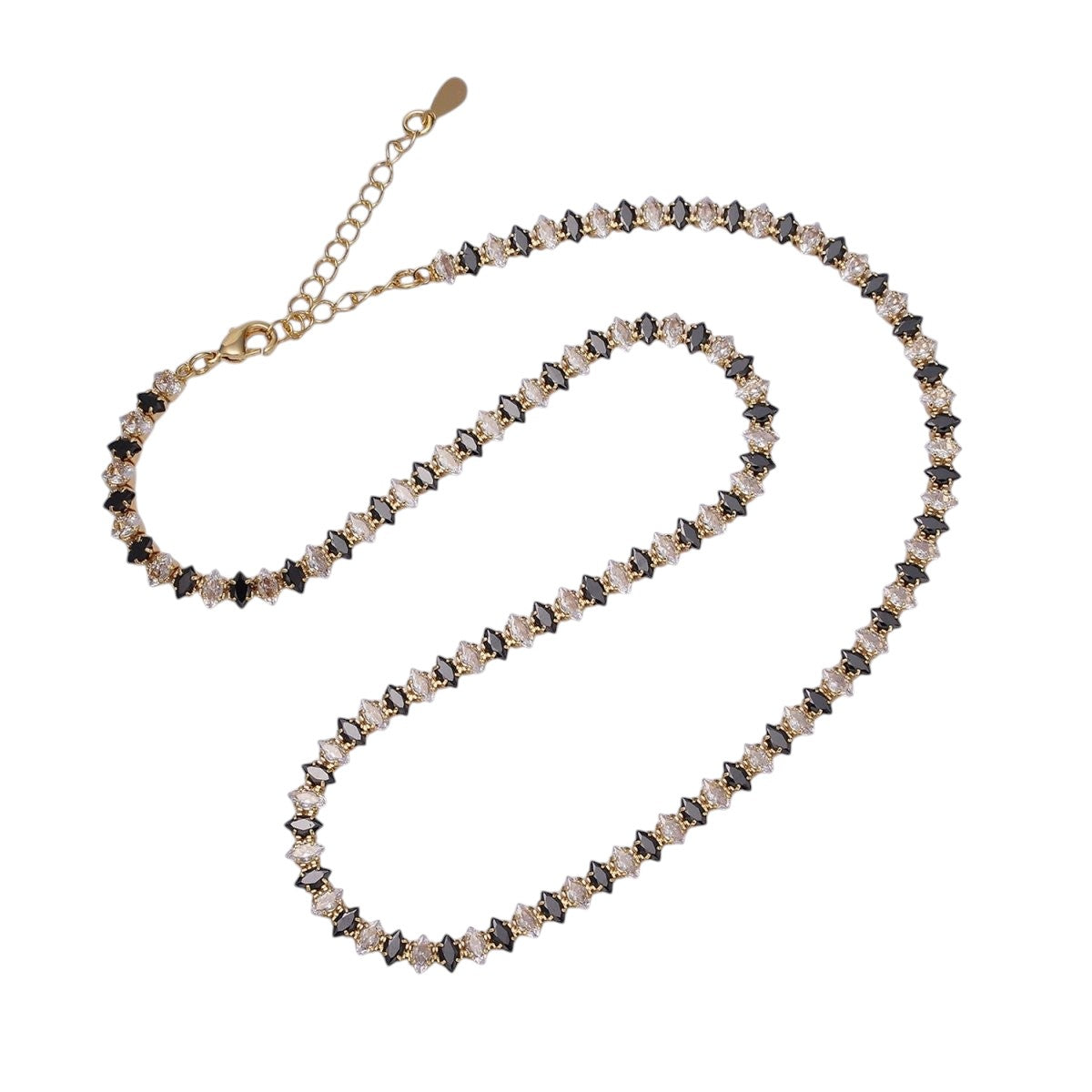 Stunning 16K Gold Filled Clear, Black, Checkered 5mm Marquise CZ 17 Inch Tennis Chain Necklace