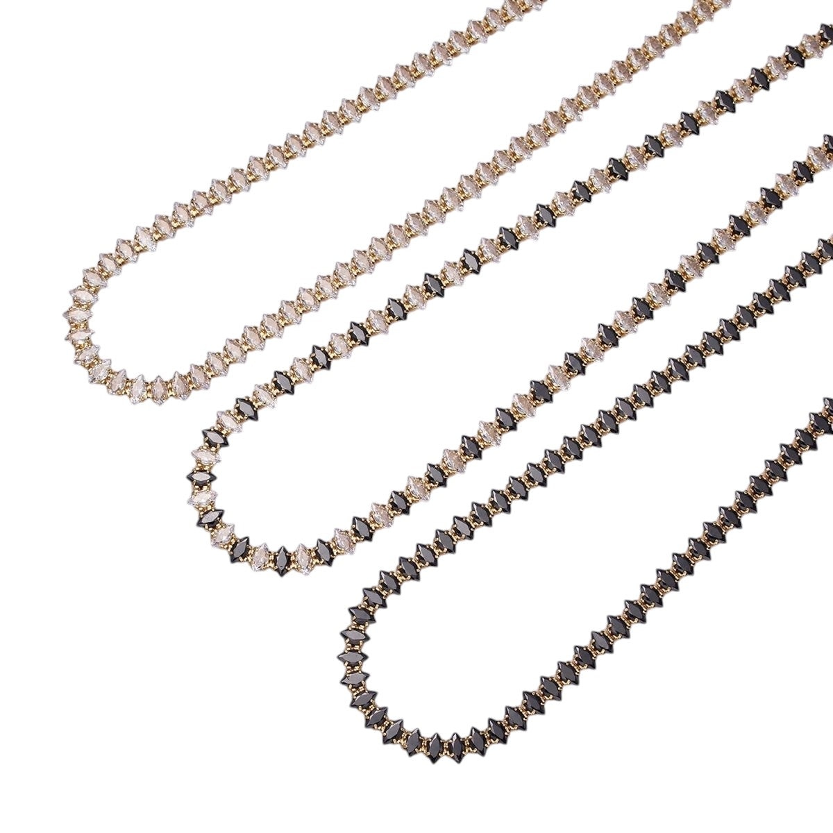Stunning 16K Gold Filled Clear, Black, Checkered 5mm Marquise CZ 17 Inch Tennis Chain Necklace