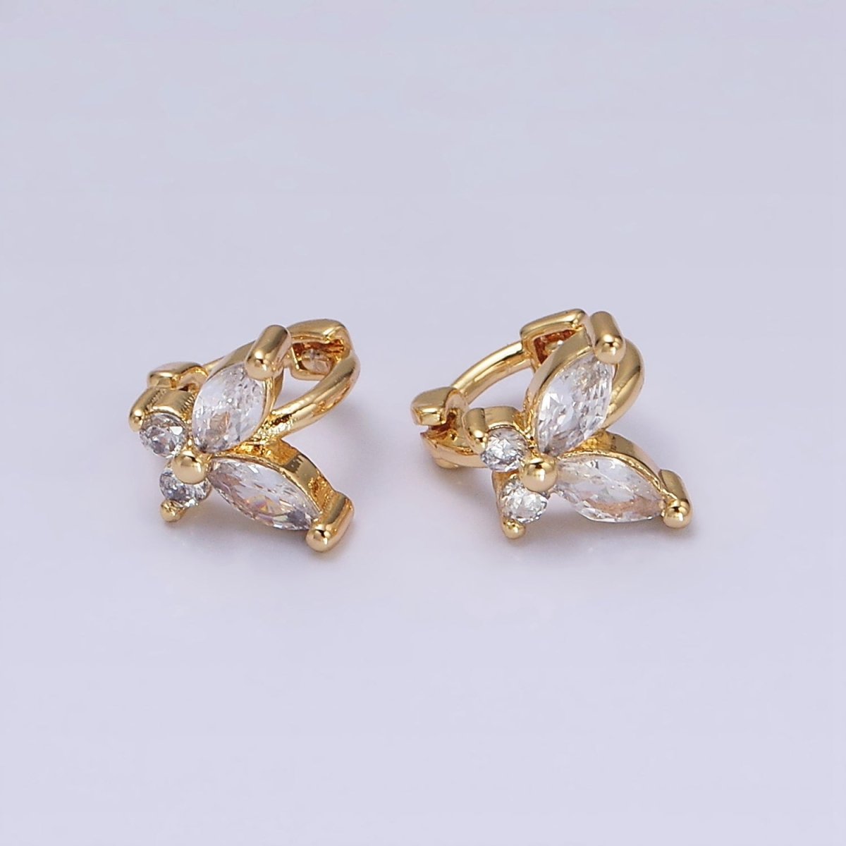 16K Gold Filled Clear CZ Butterfly Mariposa 7mm Cartilage Mini Earrings